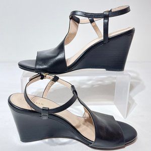 Cole Haan Womens Maddie Wedge Sandals Size 9 Black Faux Leather